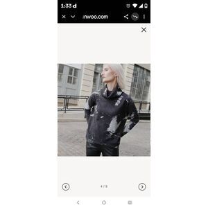 Clara Sun Woo Waffle Knit Tipped Hem Sweater Top Stone Splash XL